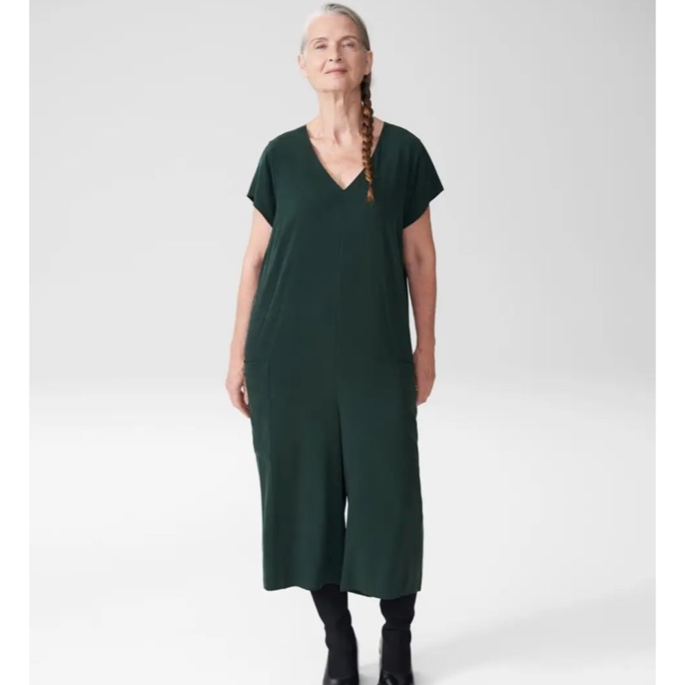 Universal Standard Kia cupro jumpsuit forest green with pockets size 2XS 6 8